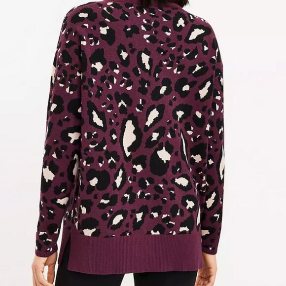 Lou & Grey Leopard Print Purple, Black, Ceam, Drawstring Neck Sweater S NWT - Picture 3 of 10